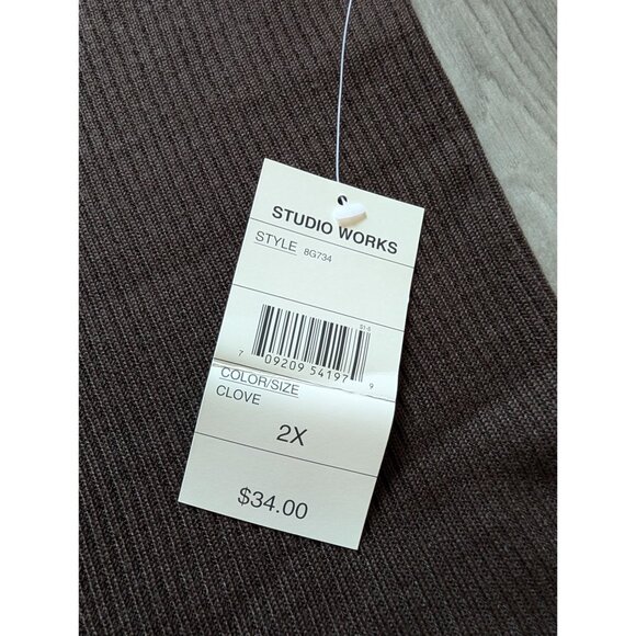 Studio Works Womens Ribbed Short Sleeve Mock Neck Top Clove Brown 2X NWT - Picture 4 of 7